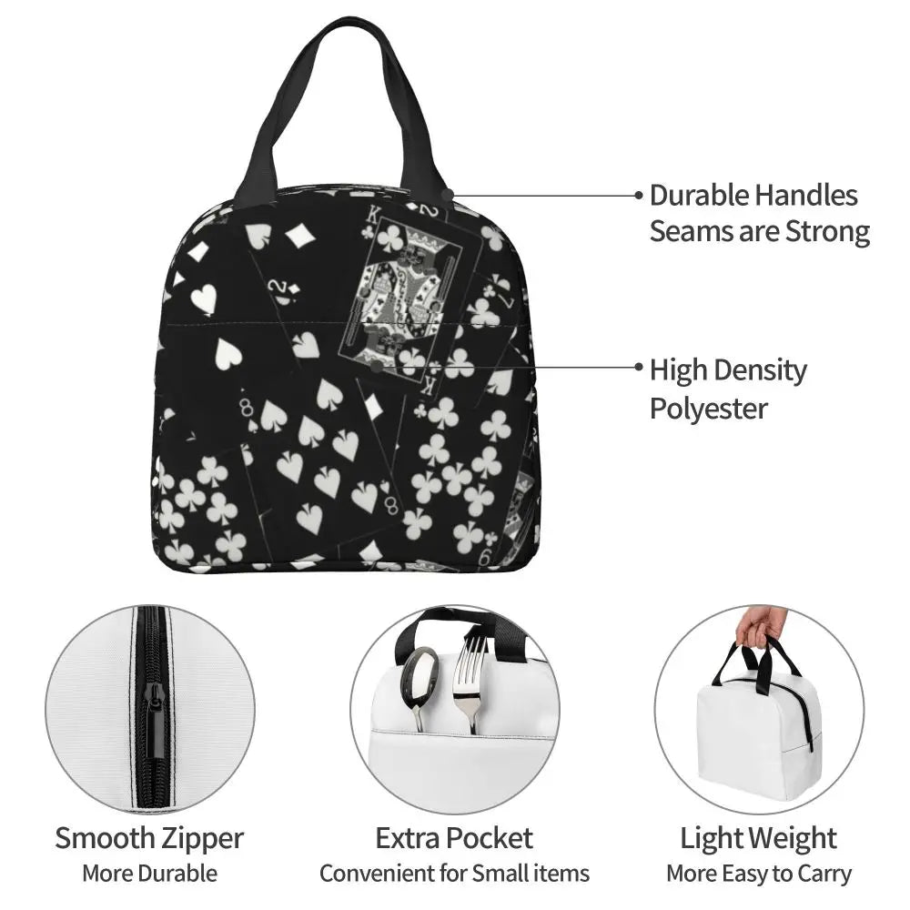 Poker Four Suits Portable Lunch Box Étanche Card Game Players Cooler Thermal Food Insulated Lunch Bag School Children Student
