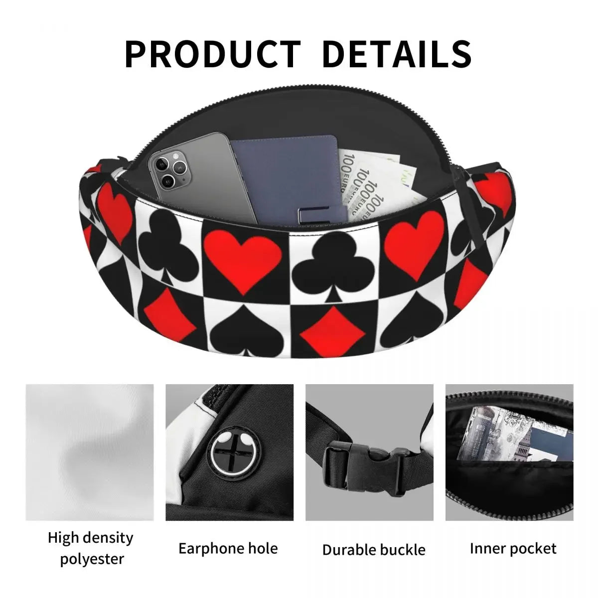 poker Cards Waist Sac Cartes à Jouer Unisexe Travel Waist Pack Picture Polyester Sac