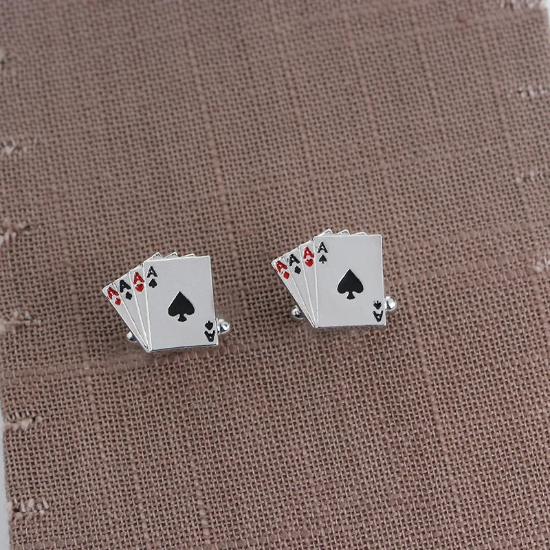 Funny AAAA Shaped Cufflinks Poker Ace Gemelos Mens Party Jewelry