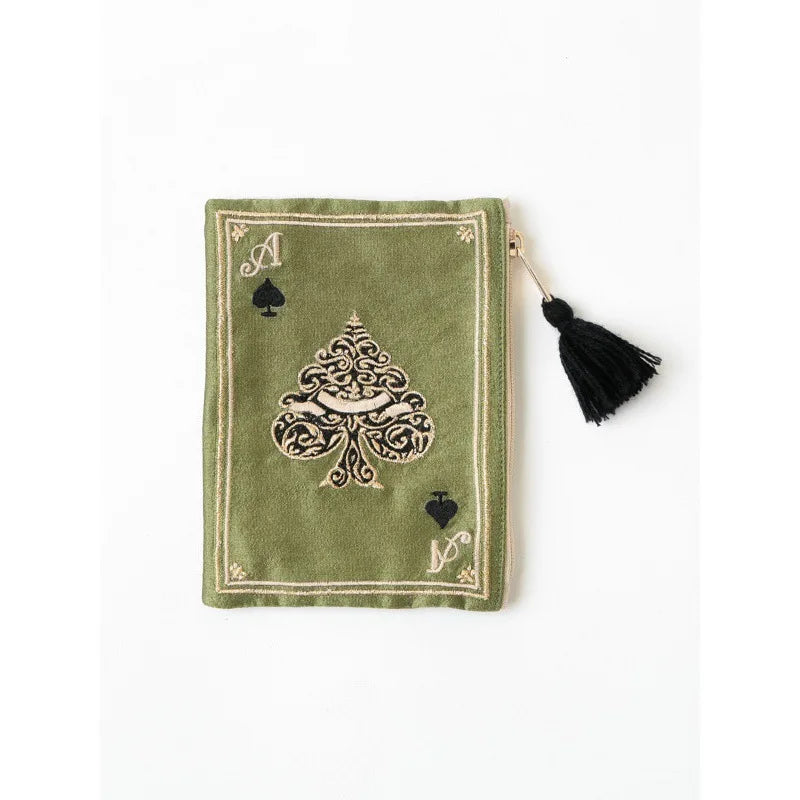 Mode Hand Embroidered Poker Card Patterns Portefeuille Pour Lady National Embrodered Small Pocket