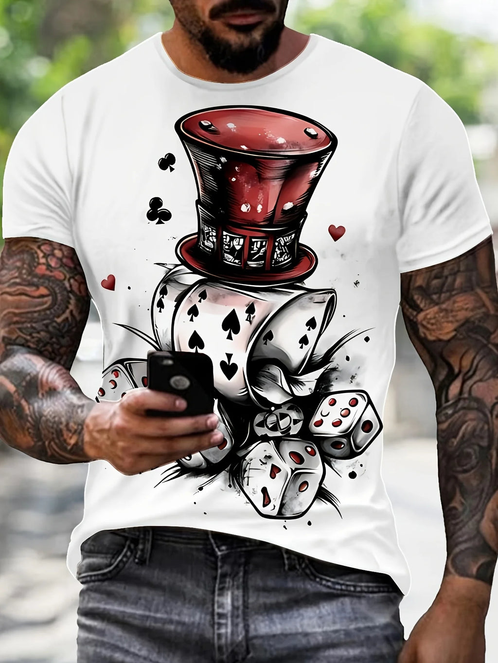 Men's 3D Printed Poker Dice Pattern Tee Casual Fashion Summer Short Sleeve Hip Hop Streetwear T Shirts