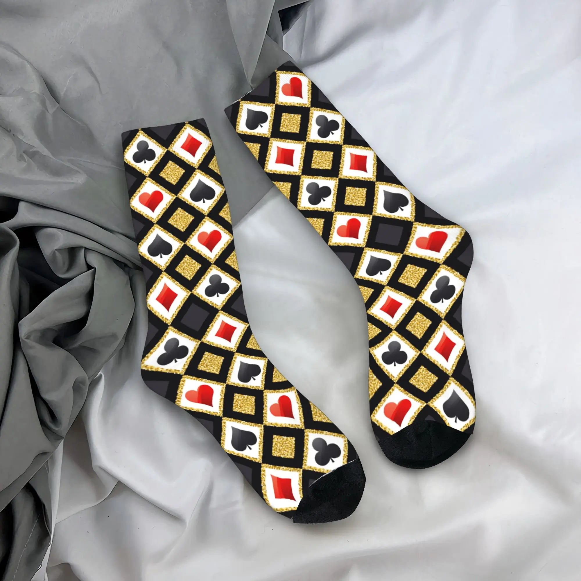 Playing Poker Cards Suit Symbols Stockings  Pattern Funny Socks Spring Anti-Slip Socks Men Outdoor Sports Comfortable Socks