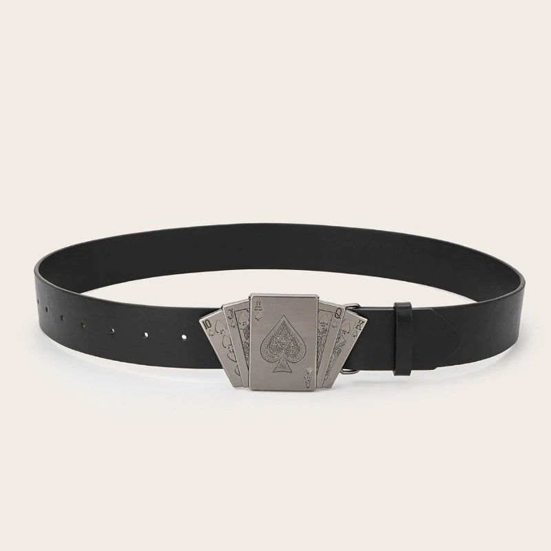 Vintage-style Femme's Faux Leather Ceinture Poker-themed Metal Boucle Ceinture pour Both Homme et Femme Punk-style Jeans Ceinture