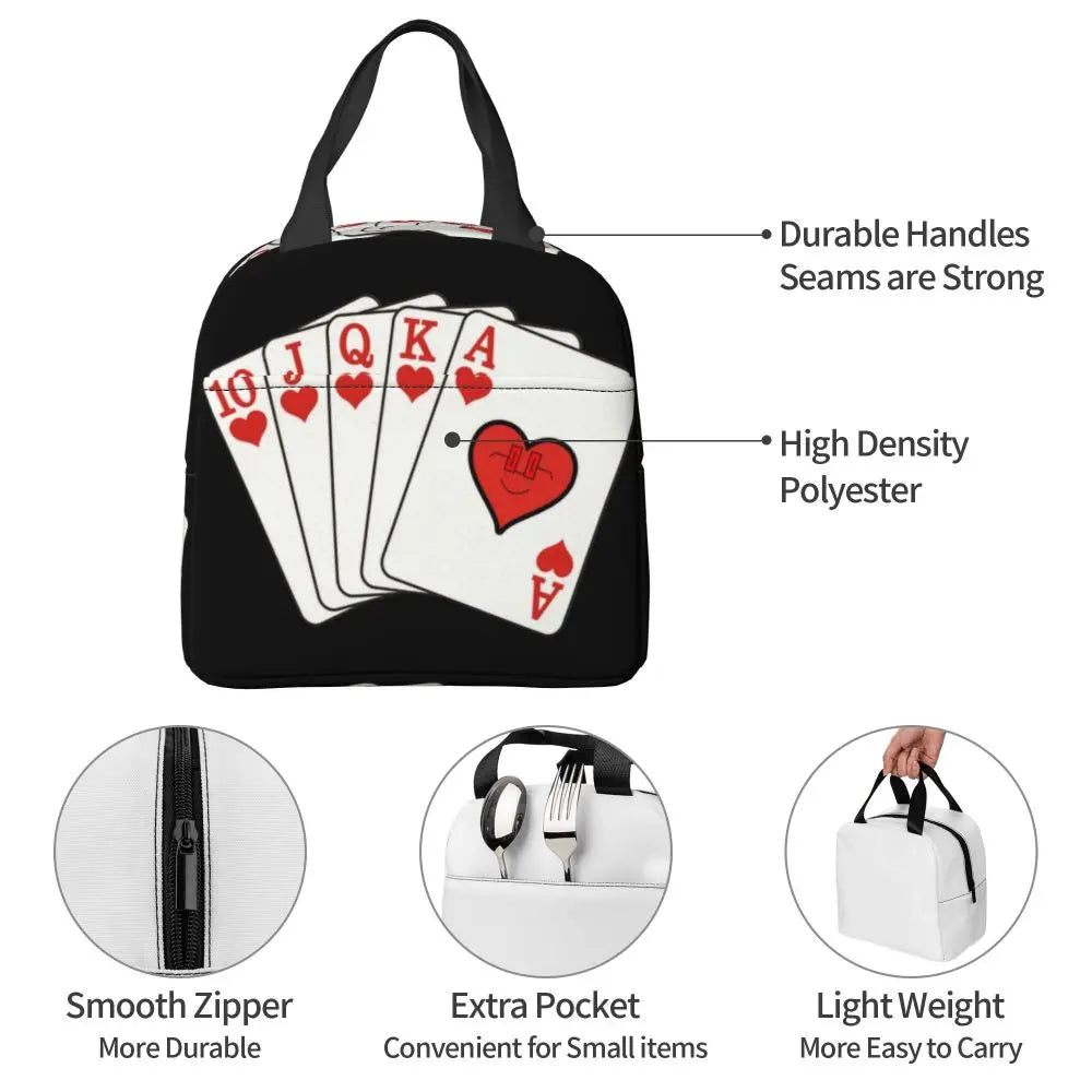 Poker Four Suits Portable Lunch Box Étanche Card Game Players Cooler Thermal Food Insulated Lunch Bag School Children Student
