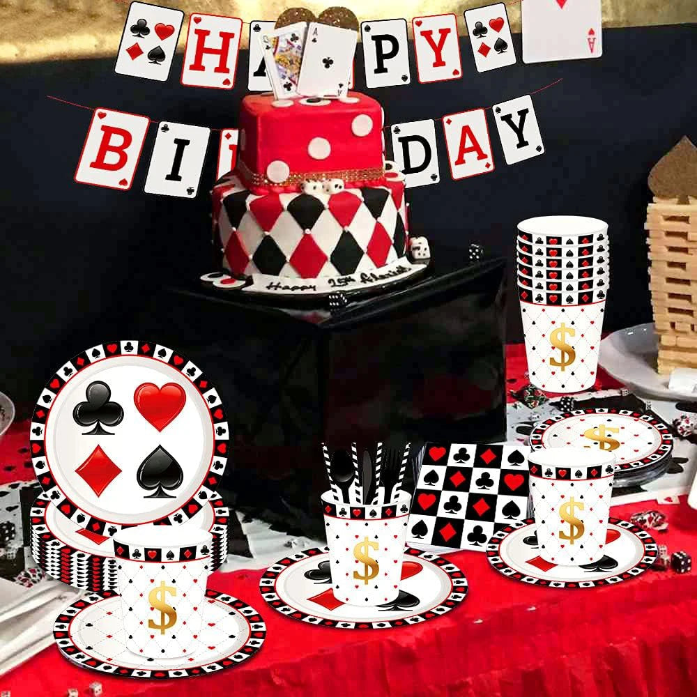 Casino Poker Card Party Disposable Tableware Paper Plates Cups Napkins Casino Night Las Vegas Birthday Party Decoration Supplies
