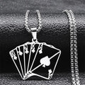 Lucky Ace of Spades Poker 10 J Q K A Necklace Stainless Steel Card Casino Fortune Playing Cards Necklace Jewelry collier6106
