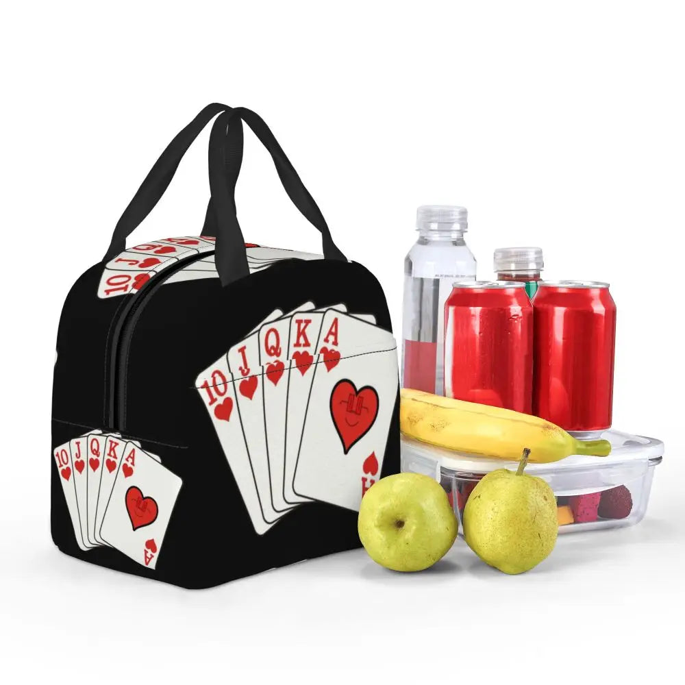 Poker Four Suits Portable Lunch Box Étanche Card Game Players Cooler Thermal Food Insulated Lunch Bag School Children Student