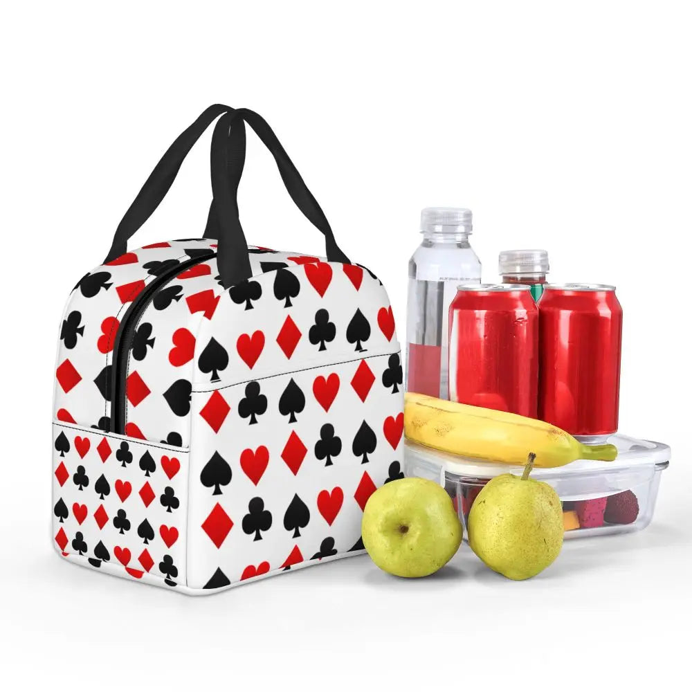 Poker Four Suits Portable Lunch Box Étanche Card Game Players Cooler Thermal Food Insulated Lunch Bag School Children Student