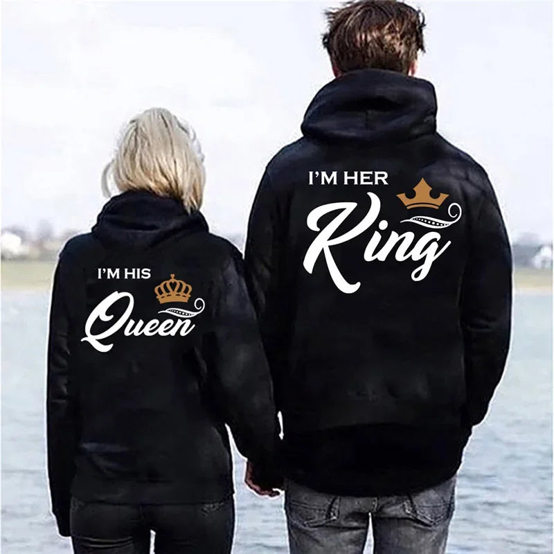 Autumn Winter Lover Sweatshirt QUEEN or KING Poker Printed Couple Hoodies Fashion Casual Streetwear Women Men Pullovers