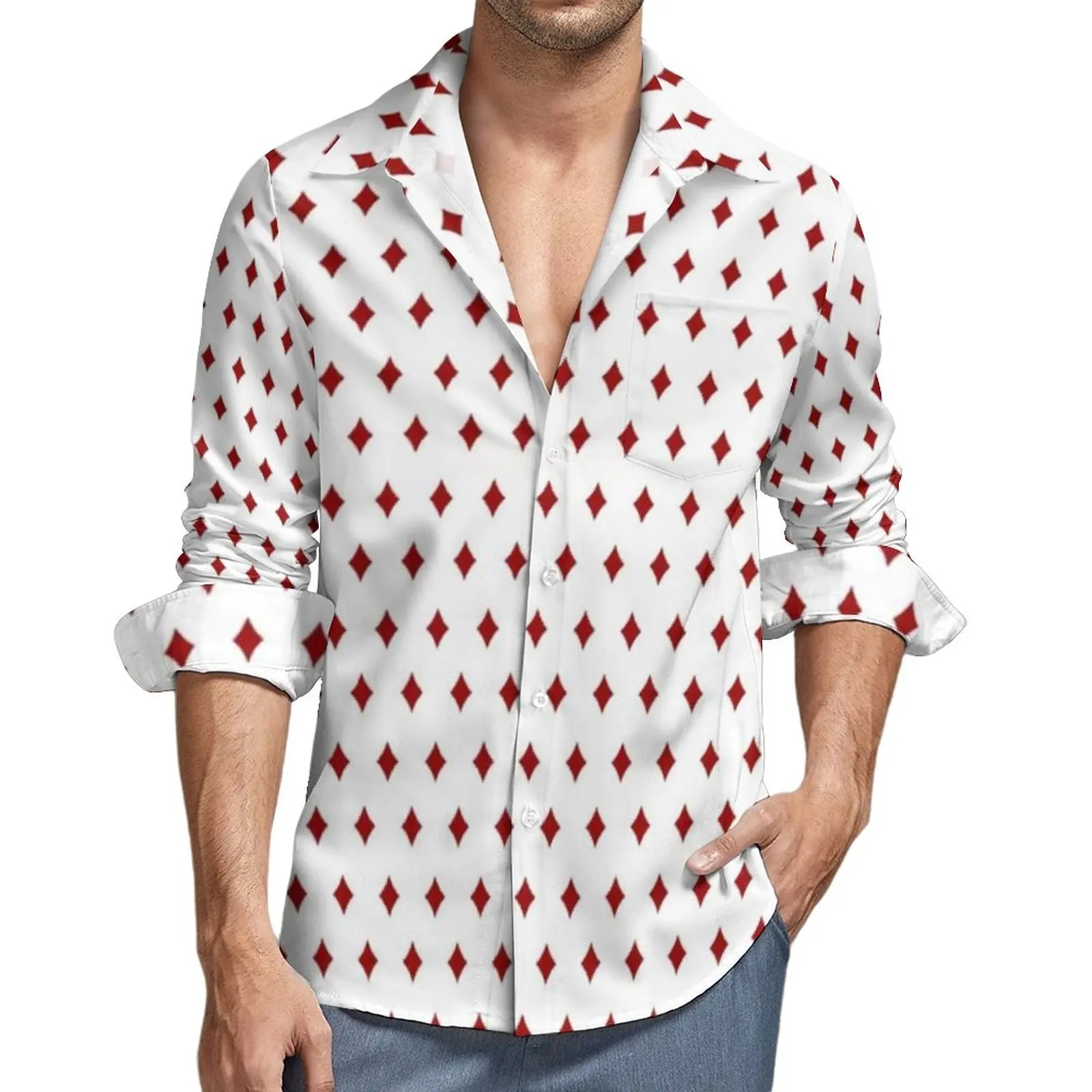 Poker Symbols Casual Shirts Male Playing Card Suits Shirt Long Sleeve Trending Funny Blouses Spring Graphic Clothing Plus Size