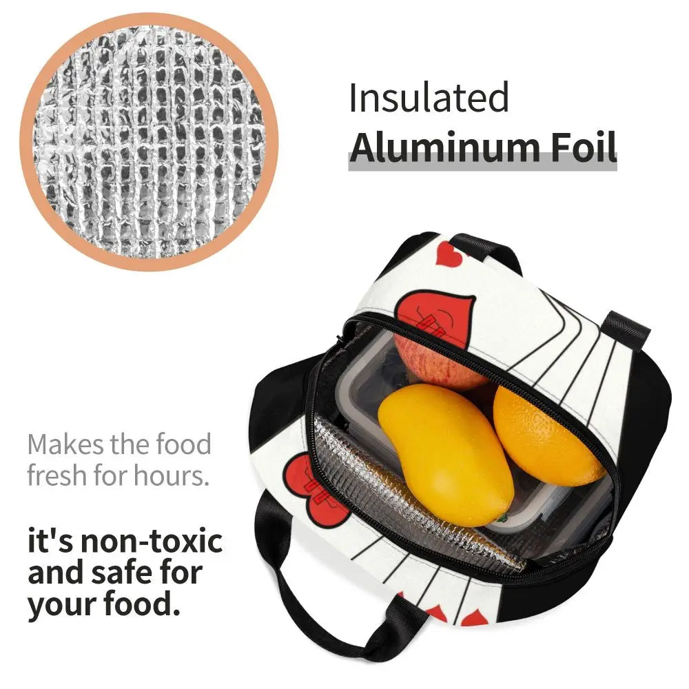 Poker Four Suits Portable Lunch Box Étanche Card Game Players Cooler Thermal Food Insulated Lunch Bag School Children Student
