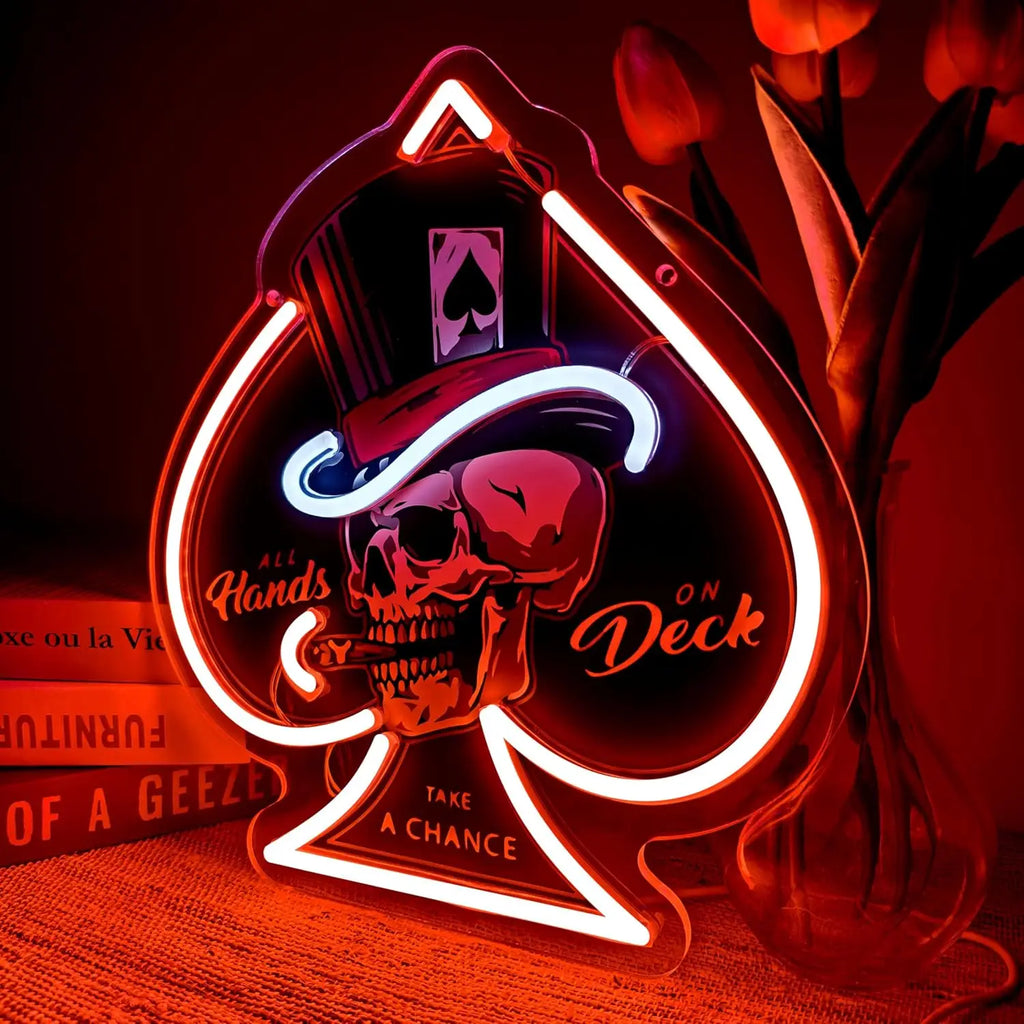 Skull Ace of Spades Neon Signs Dimmable LED Poker Neon Light USB for Game Room Home Bar Man Cave Wall Decor Cool Gifts for Men