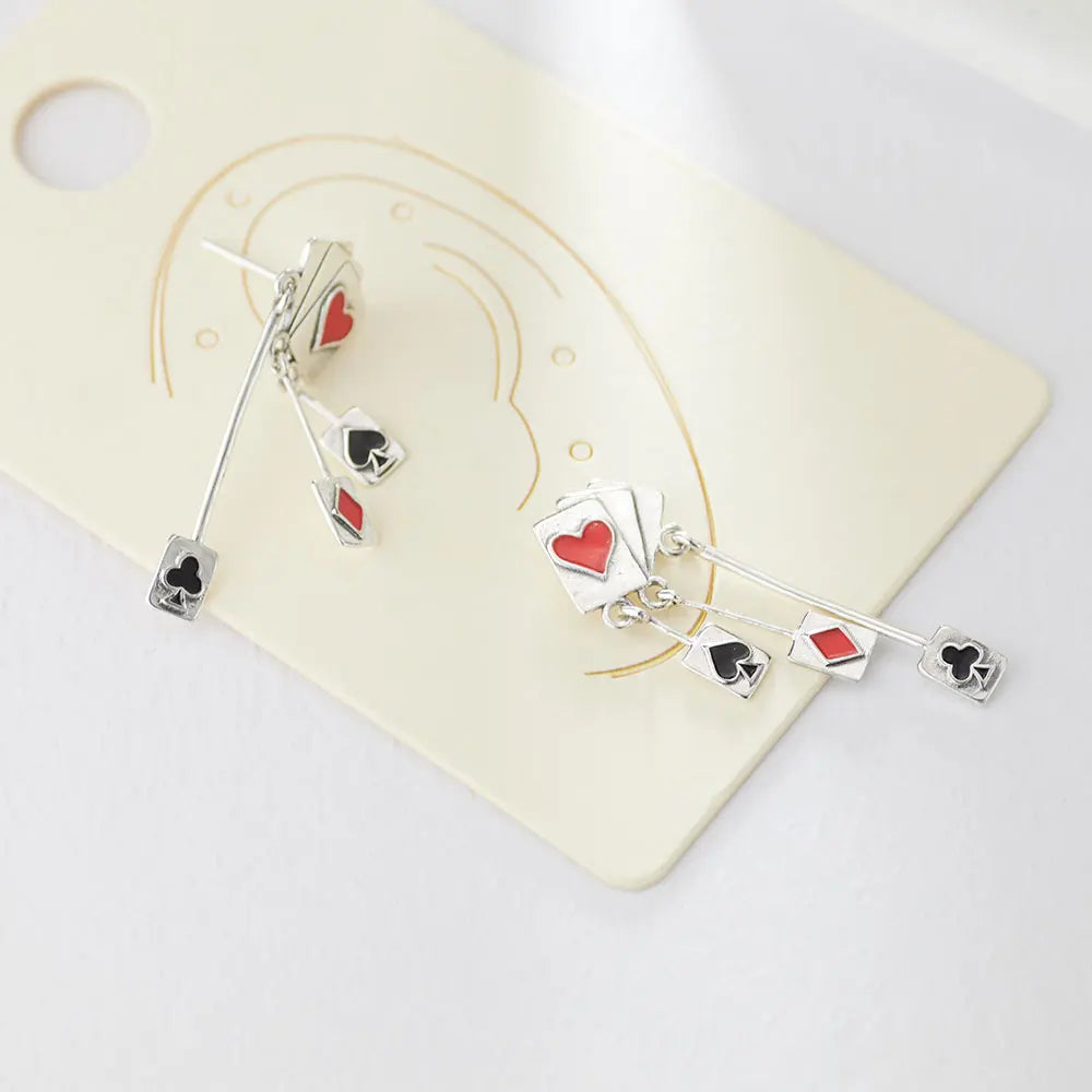 2026 925 Sterling Silver Earrings Charm Poker Suit Tassel Earrings Jewelry Making For Classic Bracelet Ladies DIY Holiday Gifts
