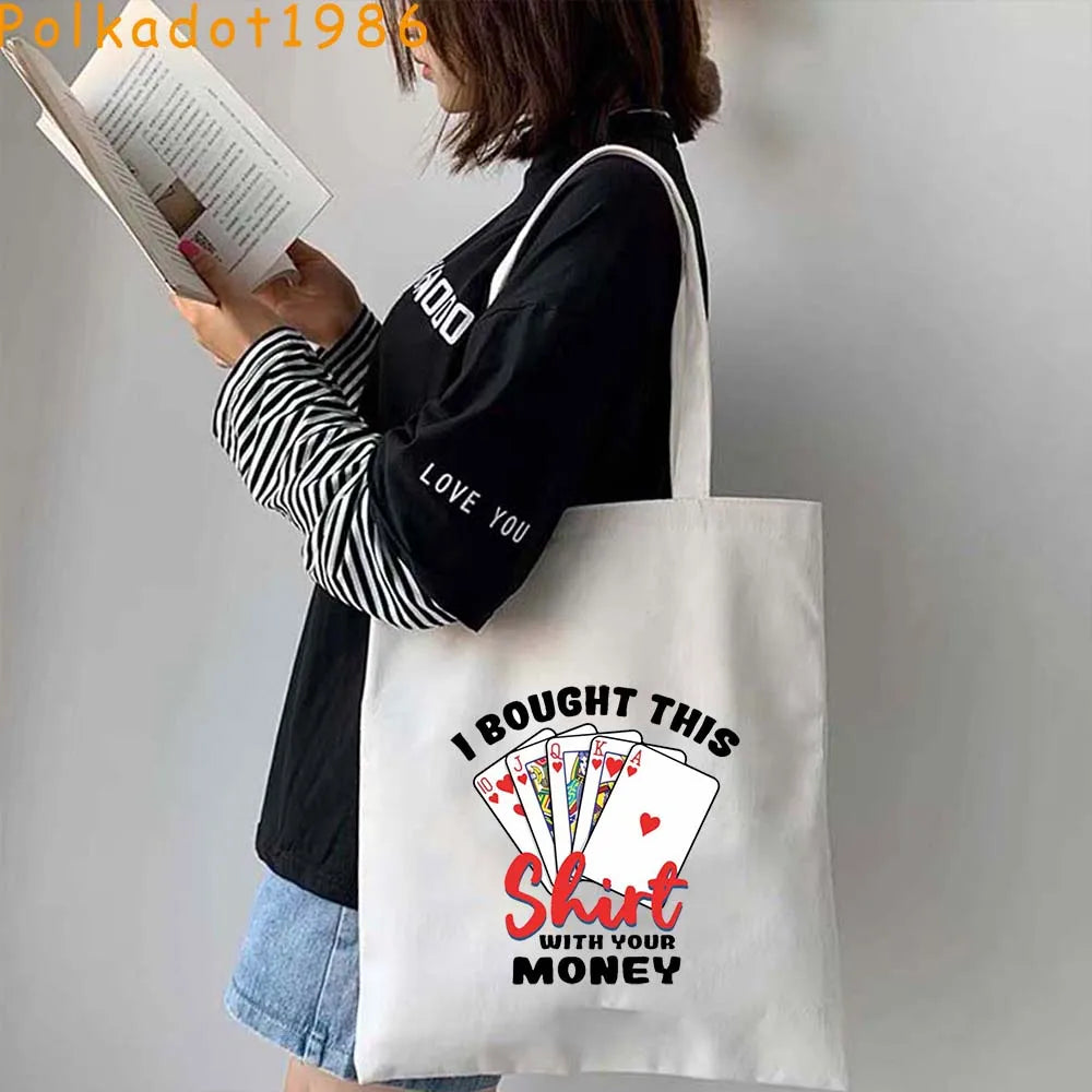 Funny Poker Cartes à Jouer Cute King Queen Jack of Cœur Crowned Toile Tote Sac Pouch Shopper Shoulder Shopping Cotton Sac à Mains