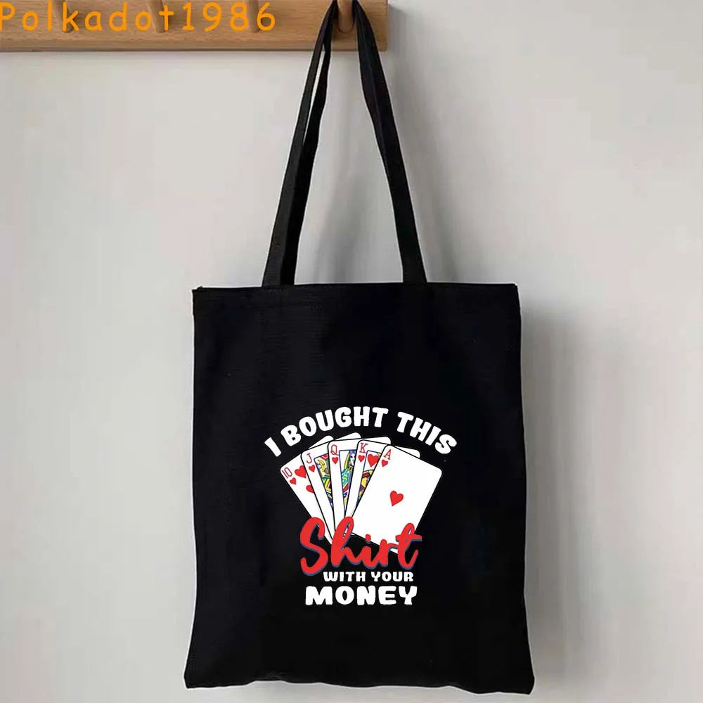 Funny Poker Cartes à Jouer Cute King Queen Jack of Cœur Crowned Toile Tote Sac Pouch Shopper Shoulder Shopping Cotton Sac à Mains