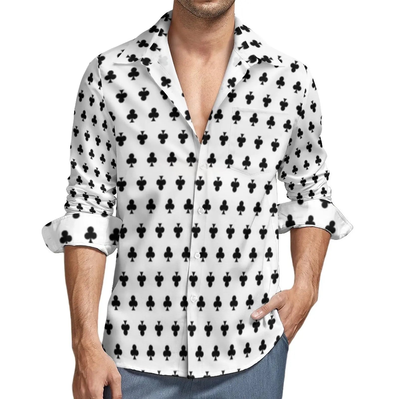 Poker Symbols Casual Shirts Male Playing Card Suits Shirt Long Sleeve Trending Funny Blouses Spring Graphic Clothing Plus Size