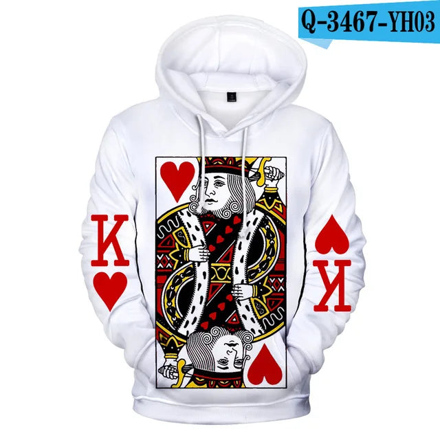 Hoodie King & Queen Poker - Imprimé Cartes K & A 3D