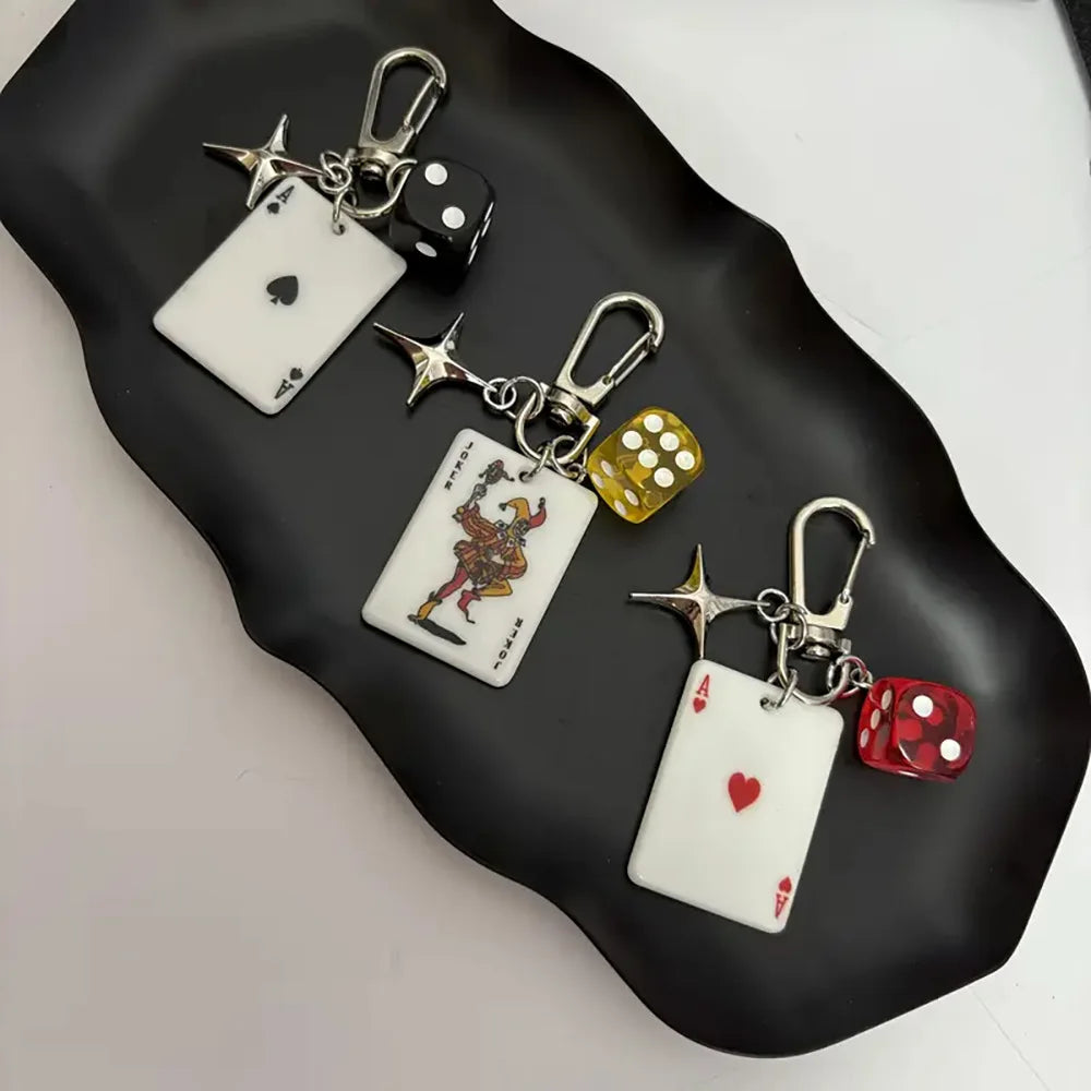 New Creative Poker Acrylic Keychain Poker and Dice Multi-element Red Heart Pendant Keychain for Bag Decoration Jewelry Gift