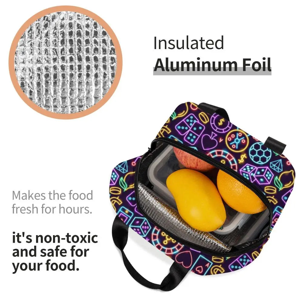Poker Four Suits Portable Lunch Box Étanche Card Game Players Cooler Thermal Food Insulated Lunch Bag School Children Student