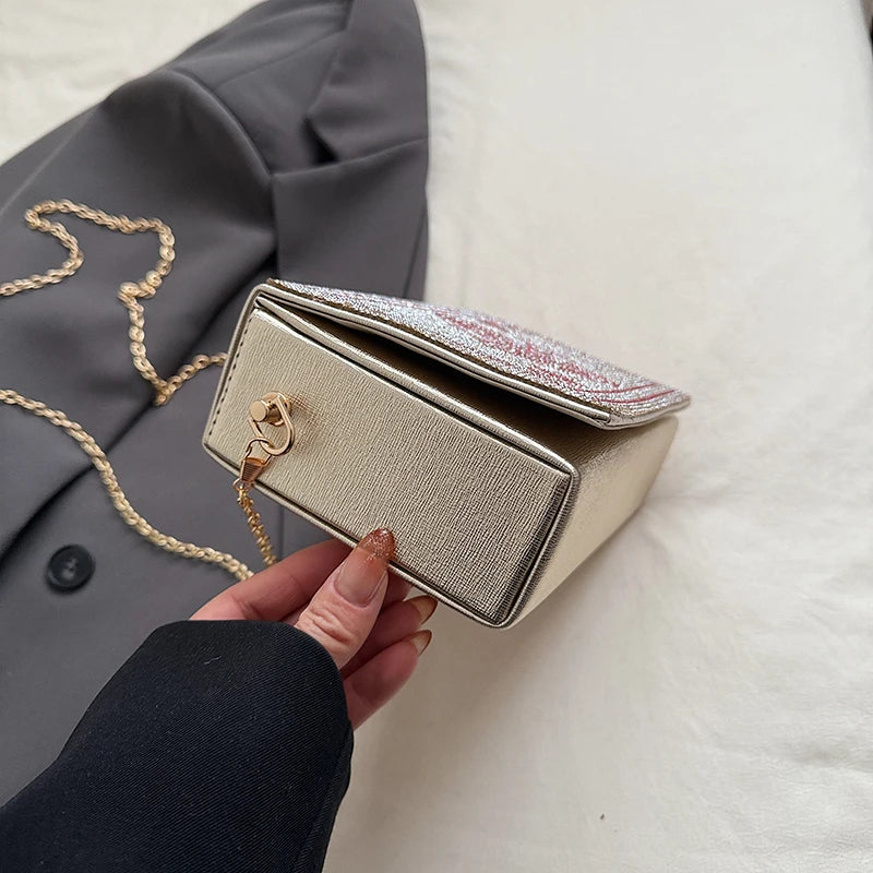 Sac à Main Pochette Femme Strass Poker Cœur — Chaîne Dorée Bandoulière Soirée