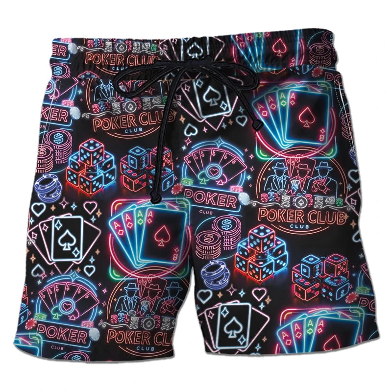 Casino Club 3D Printed Boardshorts Fashion Poker Short Pants For Men Clothes Playing Poker Beach Shorts Cards Trunks Bermudas
