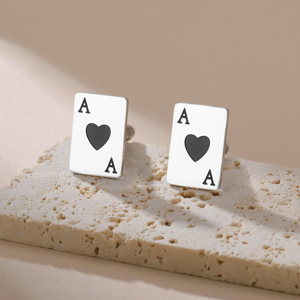Amaxer Poker Cards Cartoon Red Heart Cufflinks for Women Men Stainless Steel Perfect Jewelry Gifts