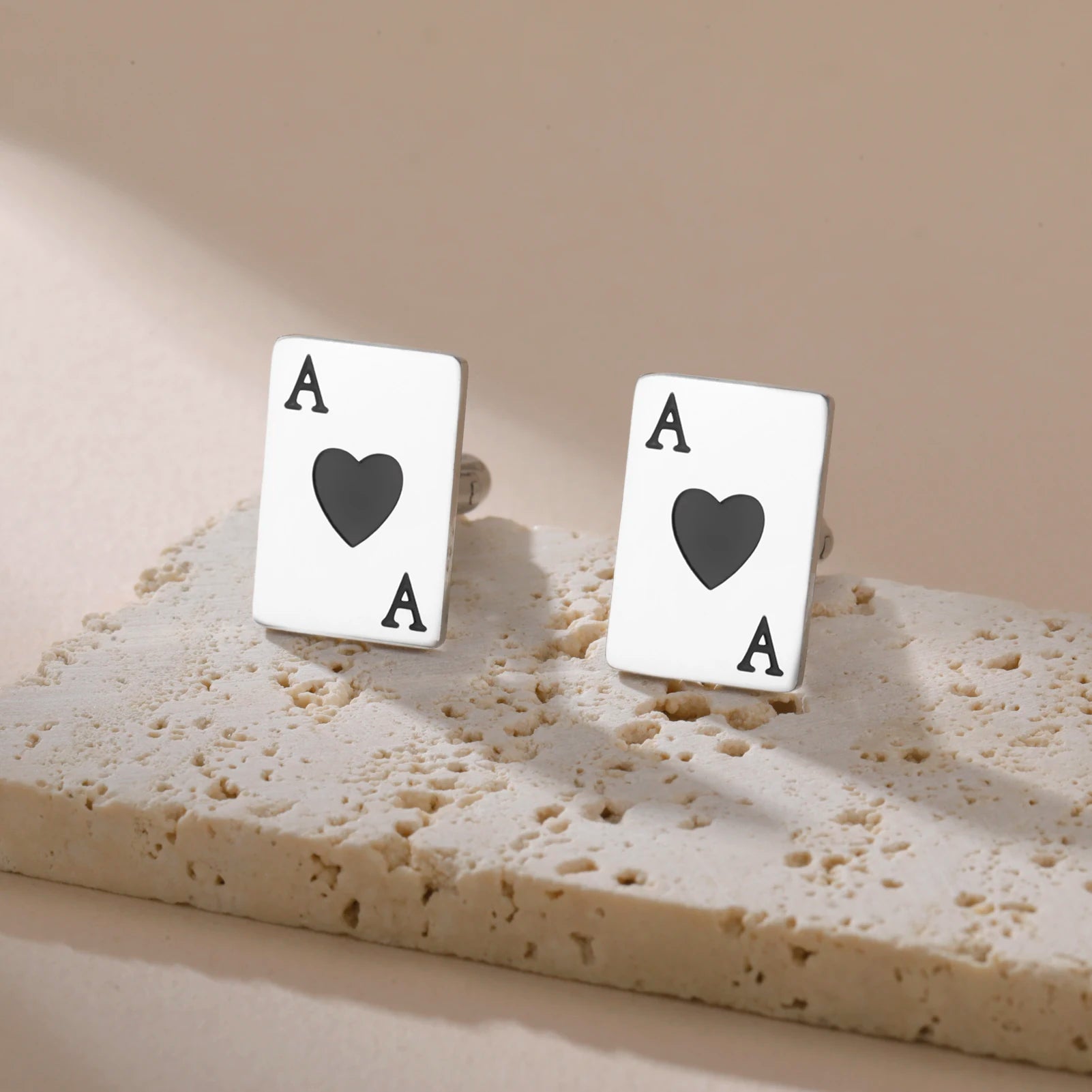 Amaxer Poker Cards Cartoon Red Heart Cufflinks for Women Men Stainless Steel Perfect Jewelry Gifts