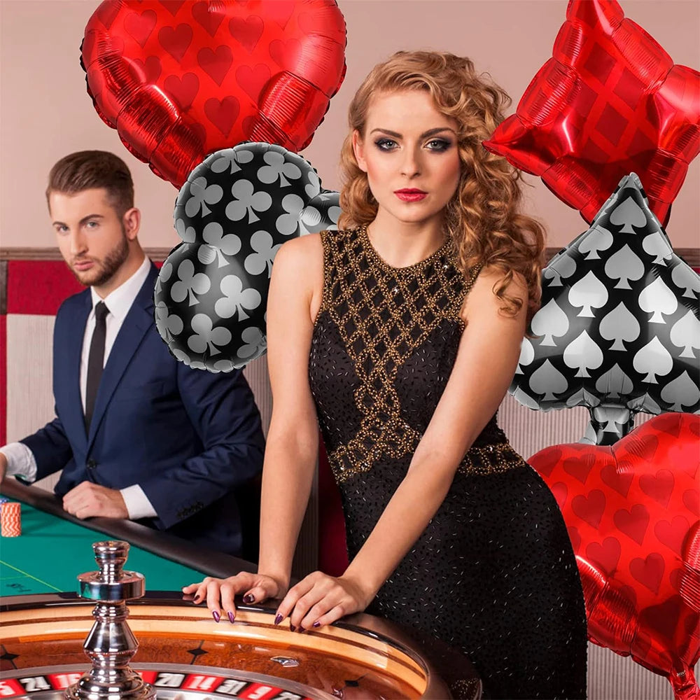 Casino Fête Décoration Dice Ballon Chanceux 7 Aluminium Ballon Latex Poker Ballons Casino Poker Fête Las Vegas Mariage Décorations