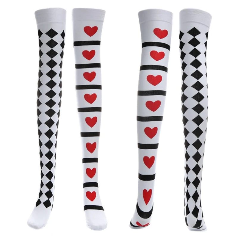 DXAE Poker Card Suit Print Thigh High Stockings Cosplay Costume Long Socks Halloween