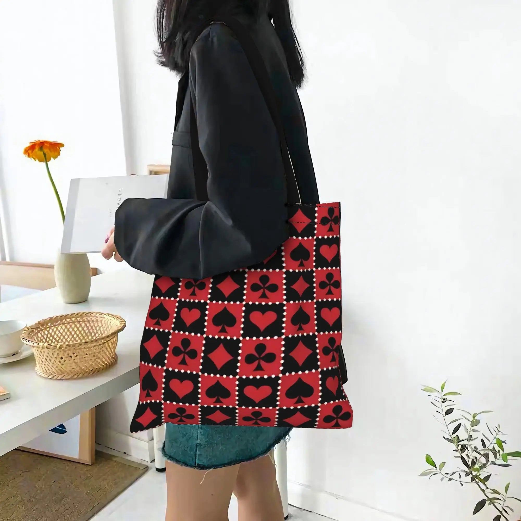 Fashionable Tote Bag - Grand Format Cartes à Jouer Style Toile Sac Foldable Chic Cadeaux
