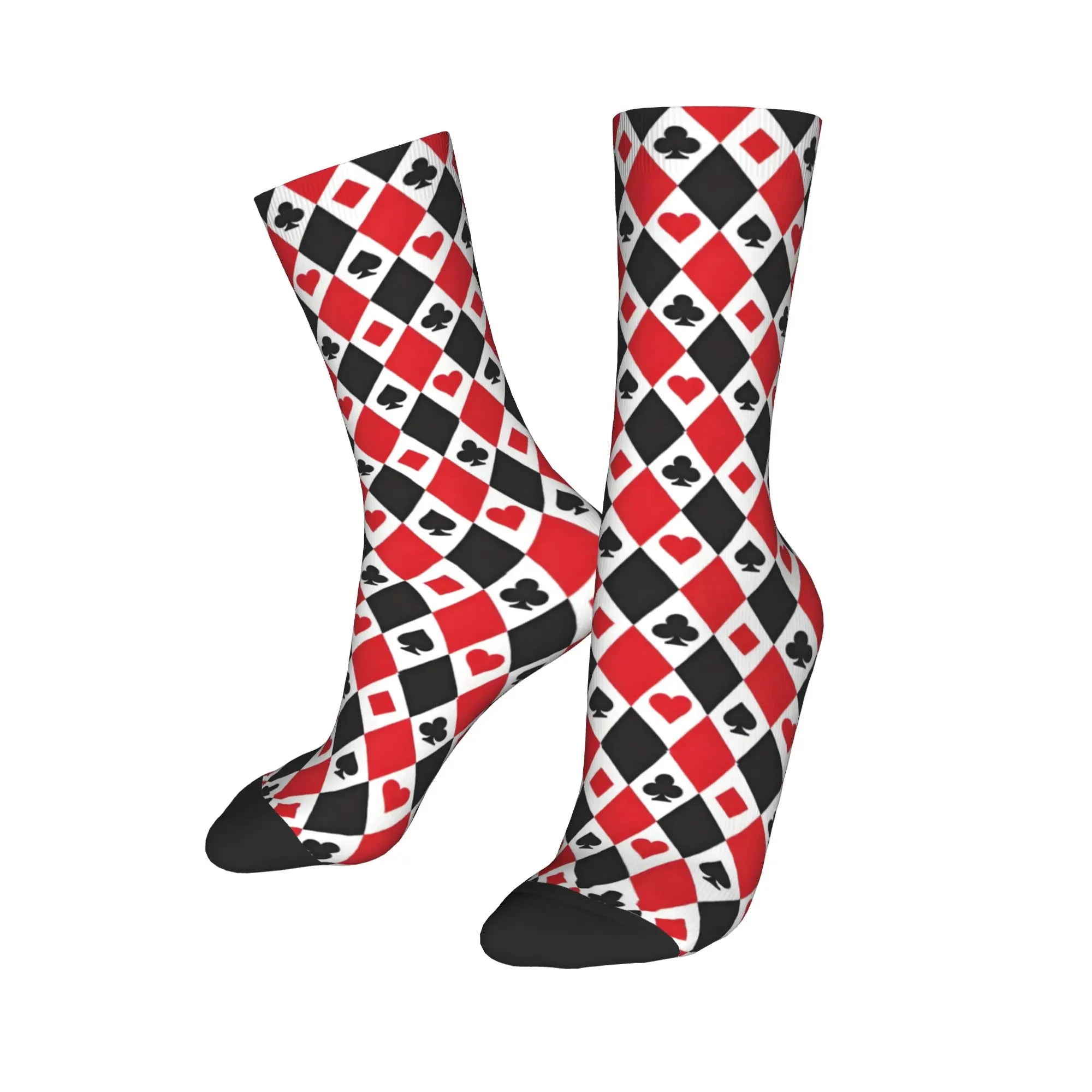 Novelty Men's Poker Playing Card Symbols  Dress Socks Unisex Breathbale Warm 3D Printed Heart Spade Diamond Club  Crew Socks