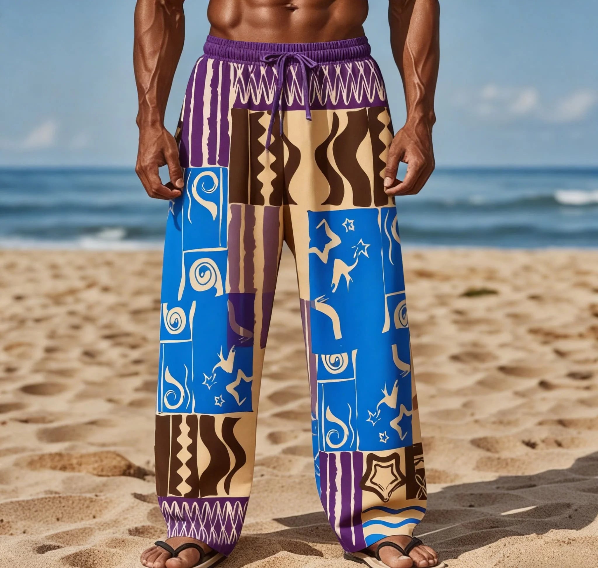 Men's Summer New Style Playing Card Print Straight Leg Pants Loose Beach Vacation Style