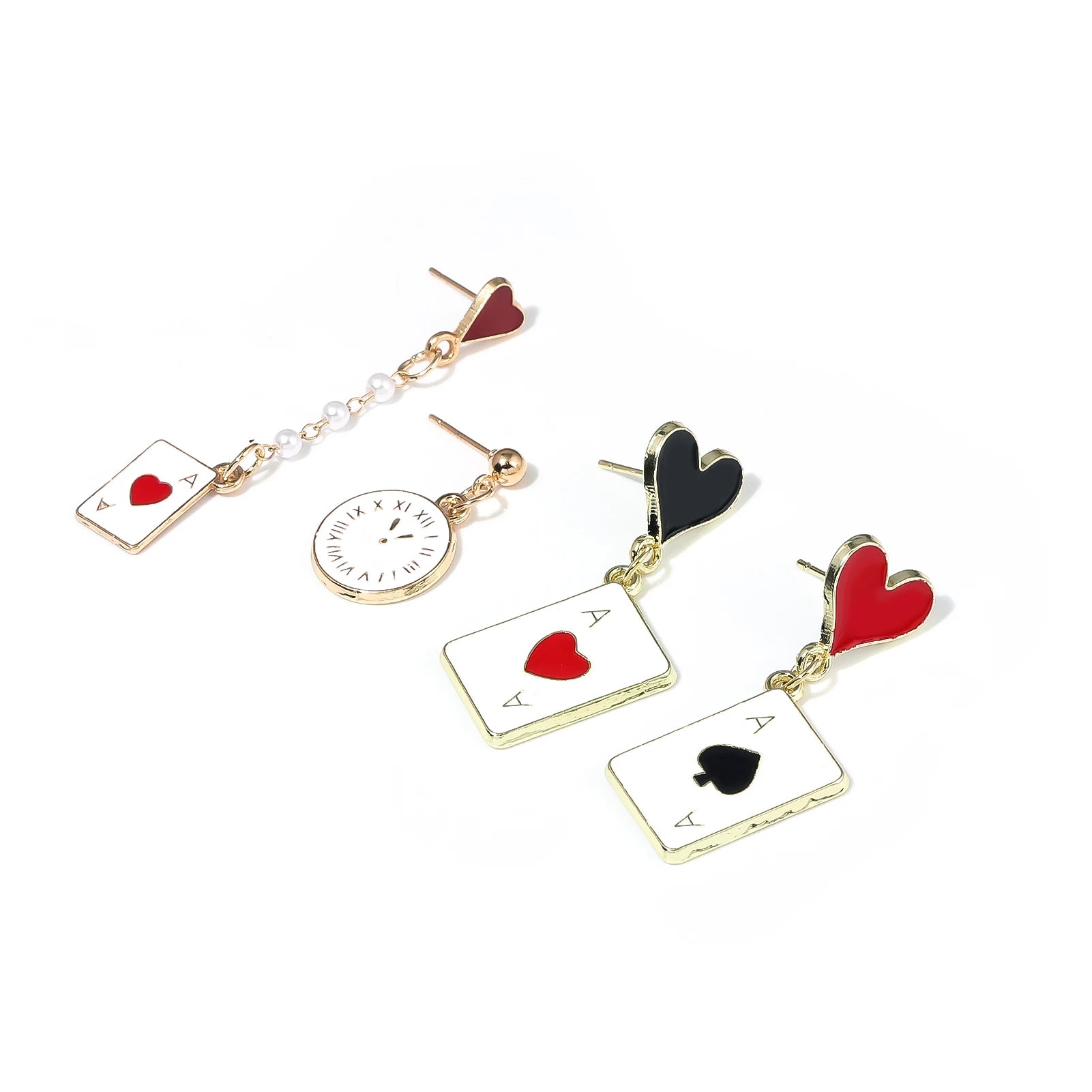 Alice In Wonderland Playing Card Earrings Women Funny Clock Poker Card Drop Earrings Hearts And Spades Playing Cards Earrings