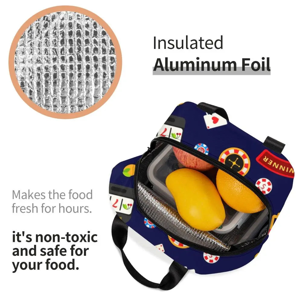 Poker Four Suits Portable Lunch Box Étanche Card Game Players Cooler Thermal Food Insulated Lunch Bag School Children Student