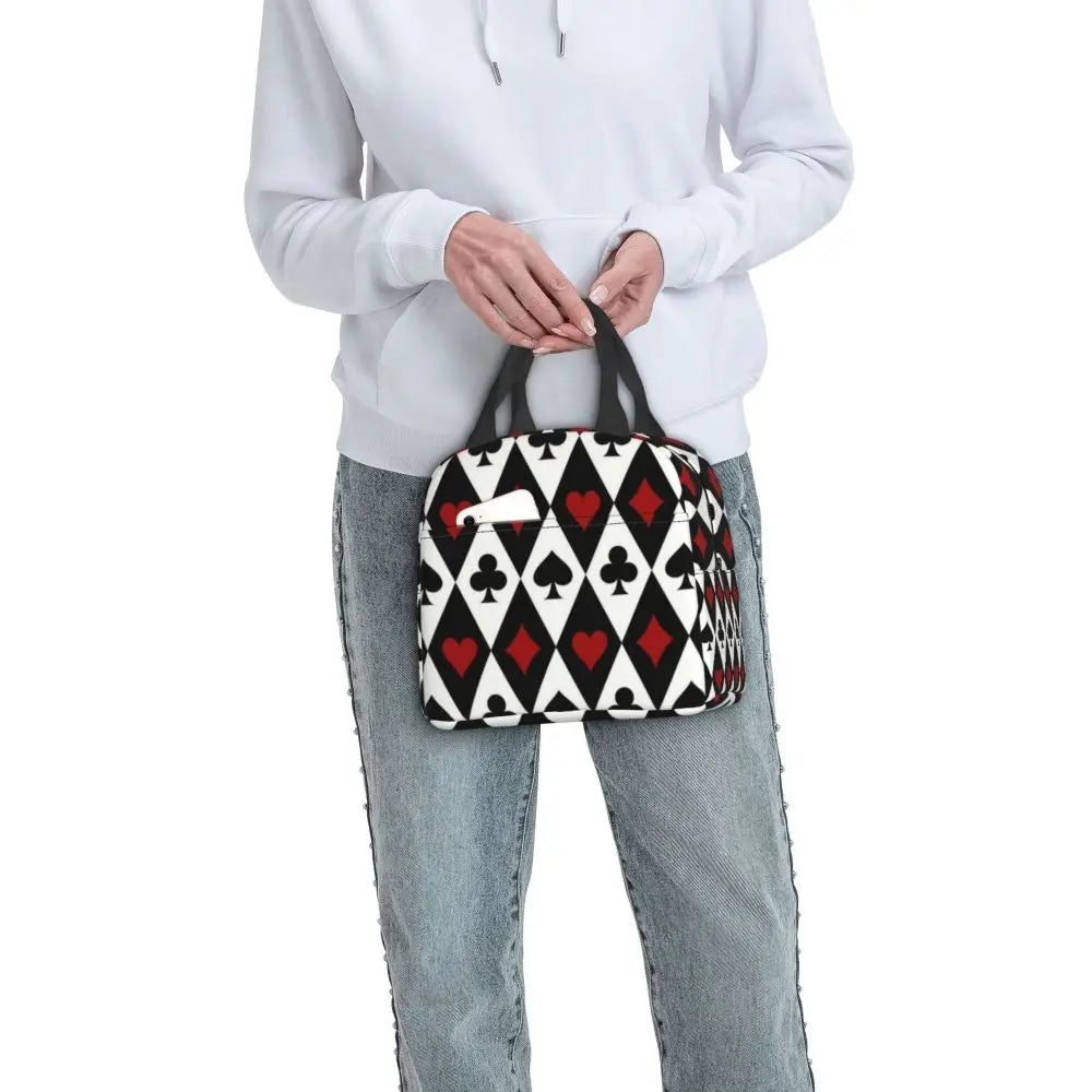 Poker Four Suits Portable Lunch Box Étanche Card Game Players Cooler Thermal Food Insulated Lunch Bag School Children Student
