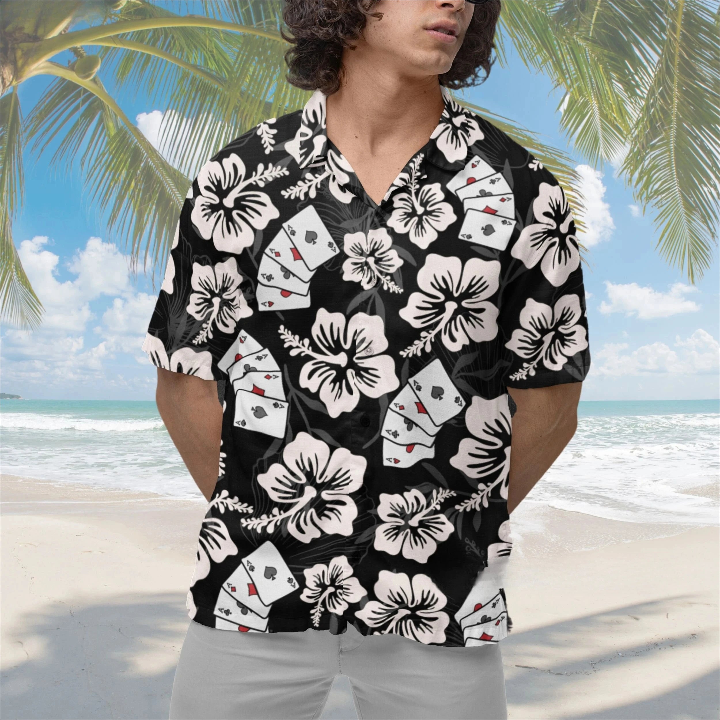 Poker Hawaiian Shirts Gambling Shirt Blackjack Short-sleeve Button Down Shirt Gift for Casino Lover Las Vegas Trip Casino Shirt