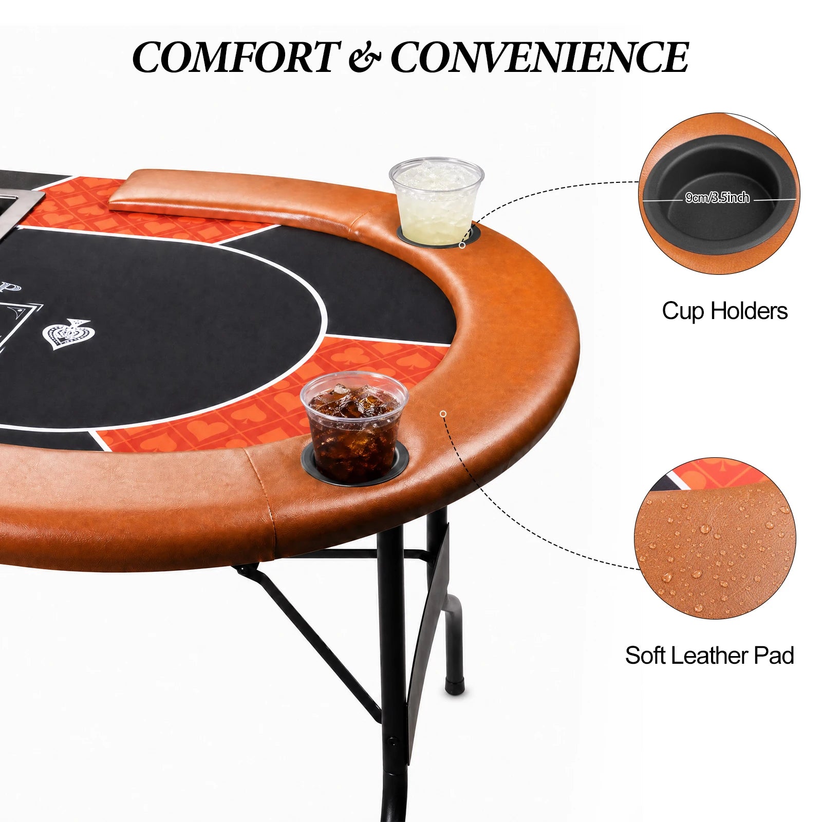 HLC Poker Table 7 Player Foldable Texas Holdem Casino Game Table with Chip Tray, Dealer Spot and Padded Rails for Home Game Room 182×82×71cm