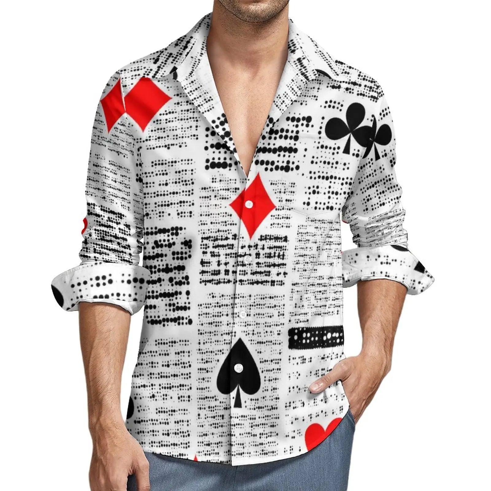Poker Symbols Casual Shirts Male Playing Card Suits Shirt Long Sleeve Trending Funny Blouses Spring Graphic Clothing Plus Size