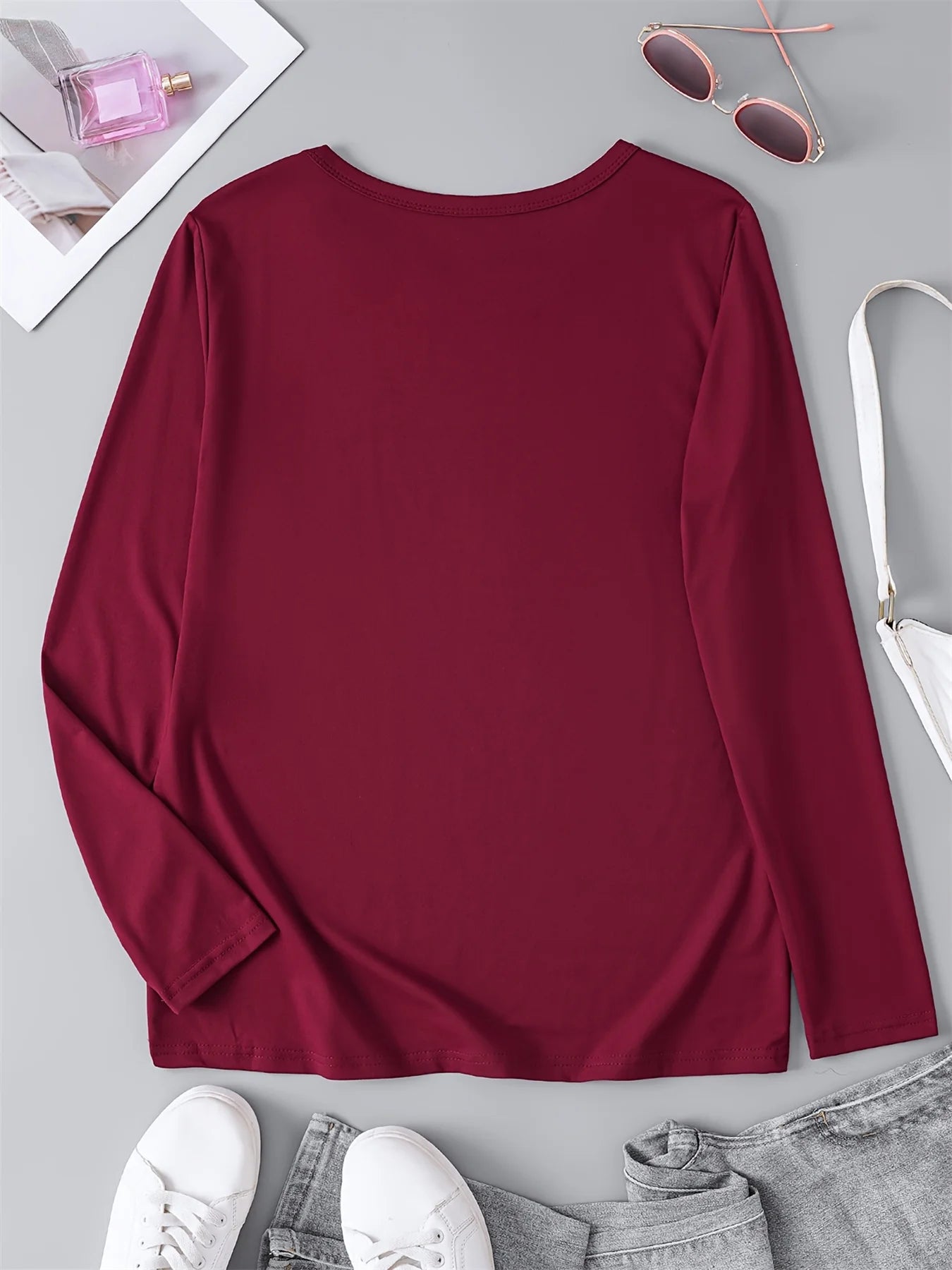 100% pure cotton women's spring and autumn comfortable casual long sleeved poker card Q queen pattern printed round neck T-shirt