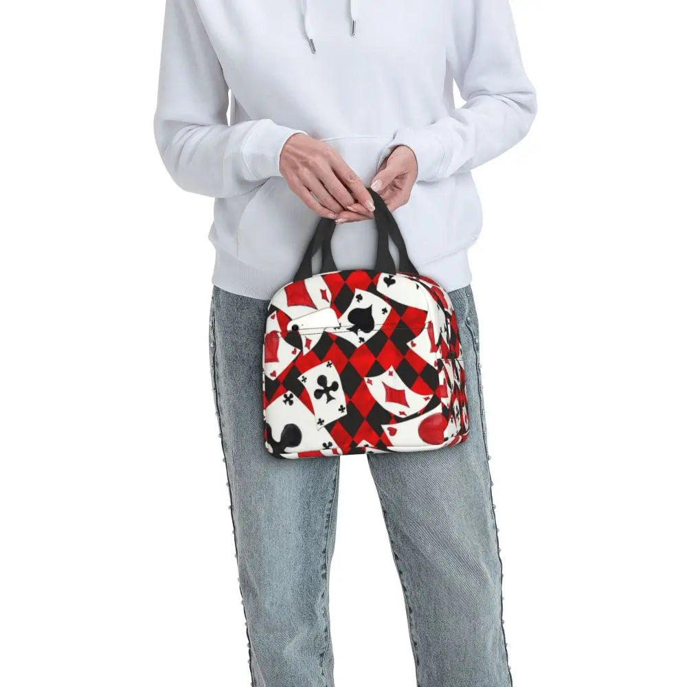 Poker Four Suits Portable Lunch Box Étanche Card Game Players Cooler Thermal Food Insulated Lunch Bag School Children Student