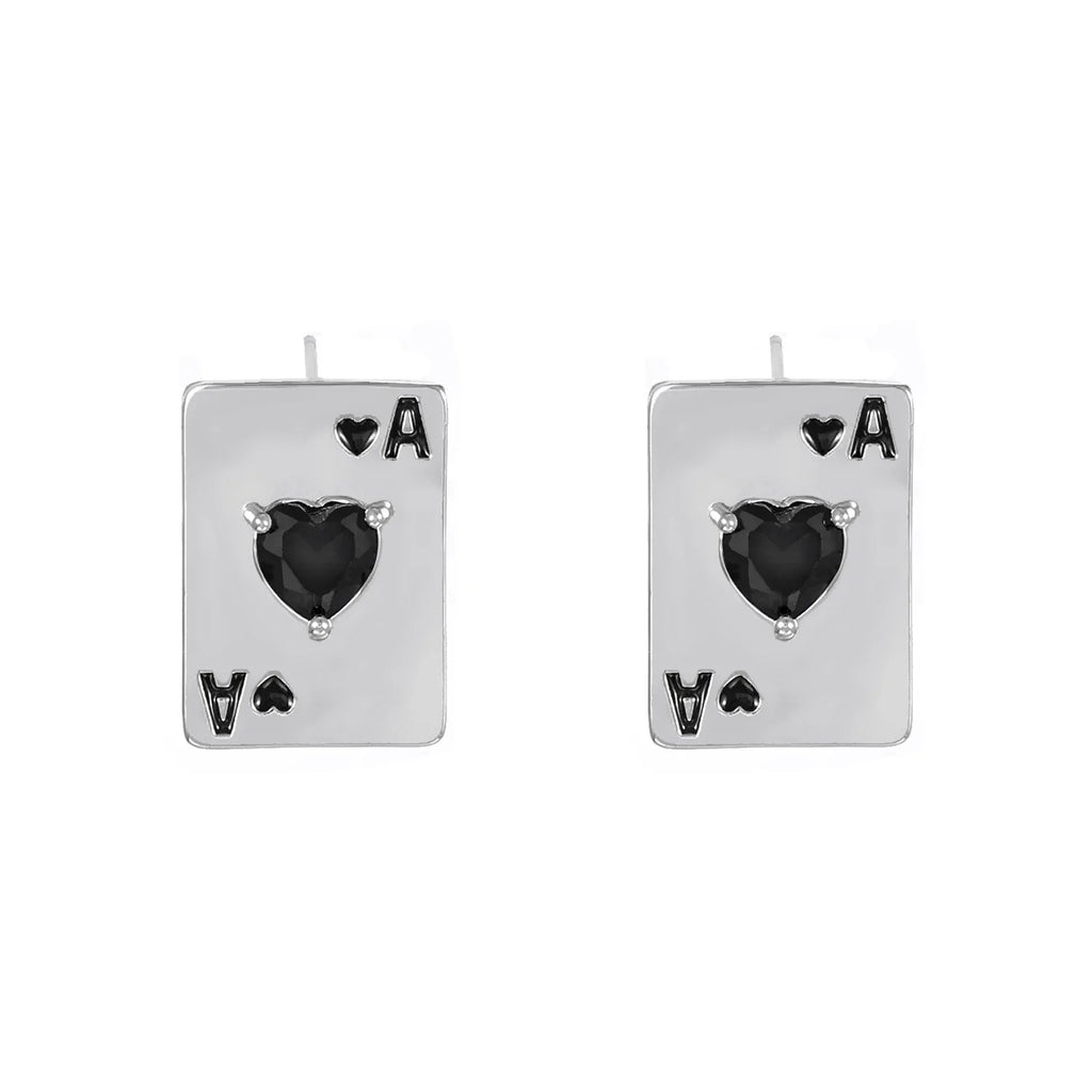 Creative Love Zircon Poker Stud Earrings For Woman Trendy Enamel Geometry Earrings Charm Office Party Accessories Jewelry Gifts