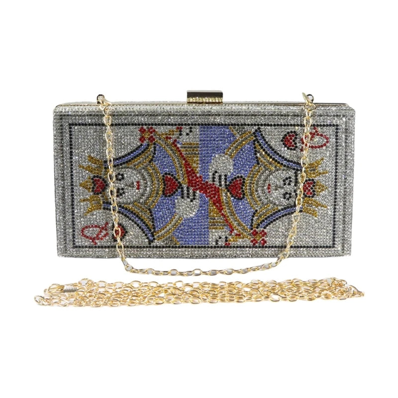 Women Card Evening Clutch Purse Novelty Purse Queen Hearts Bags Playing Cards Gift