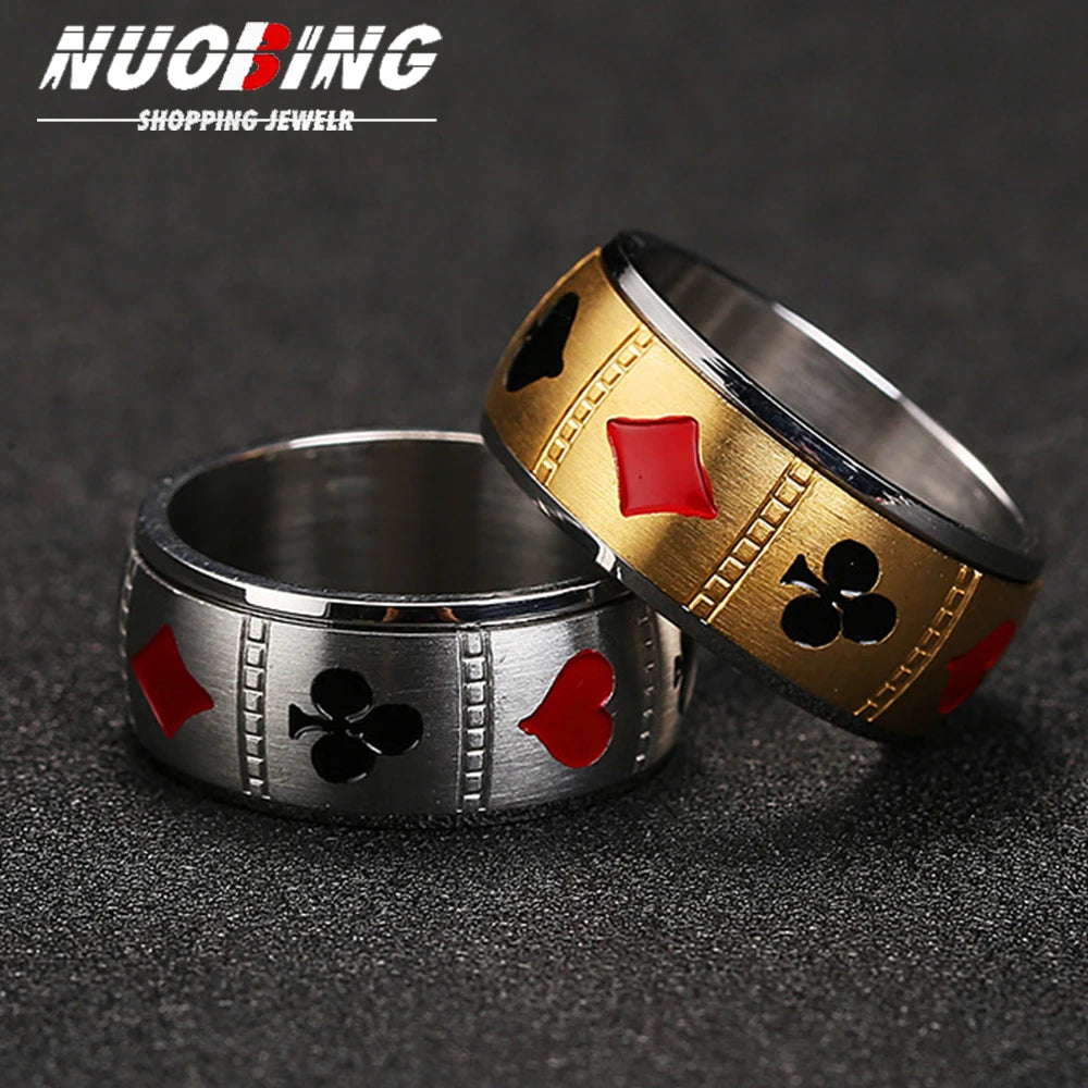 Fashion Vintage Roman numerals Lucky Poker Fidget Spinner Rings Stainless Steel For Women Men Playing Card Finger Party Jewelry