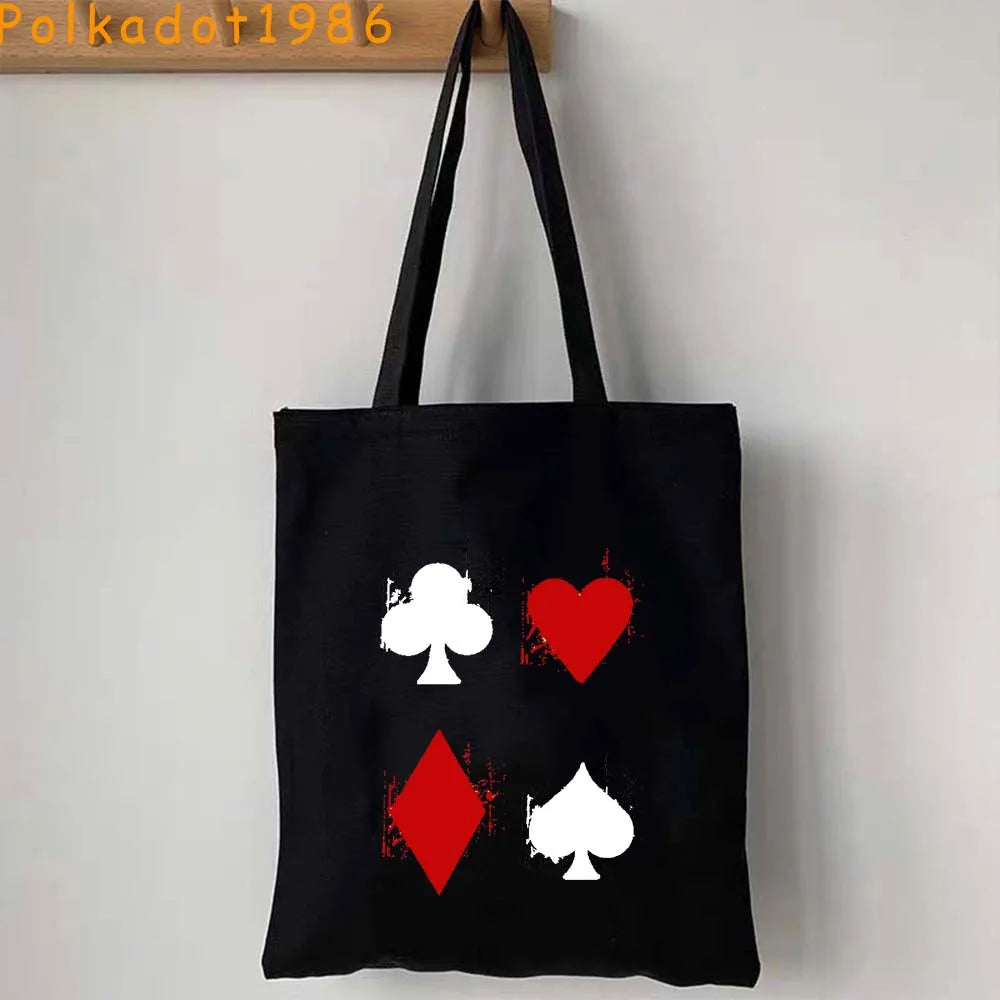 Funny Poker Cartes à Jouer Cute King Queen Jack of Cœur Crowned Toile Tote Sac Pouch Shopper Shoulder Shopping Cotton Sac à Mains
