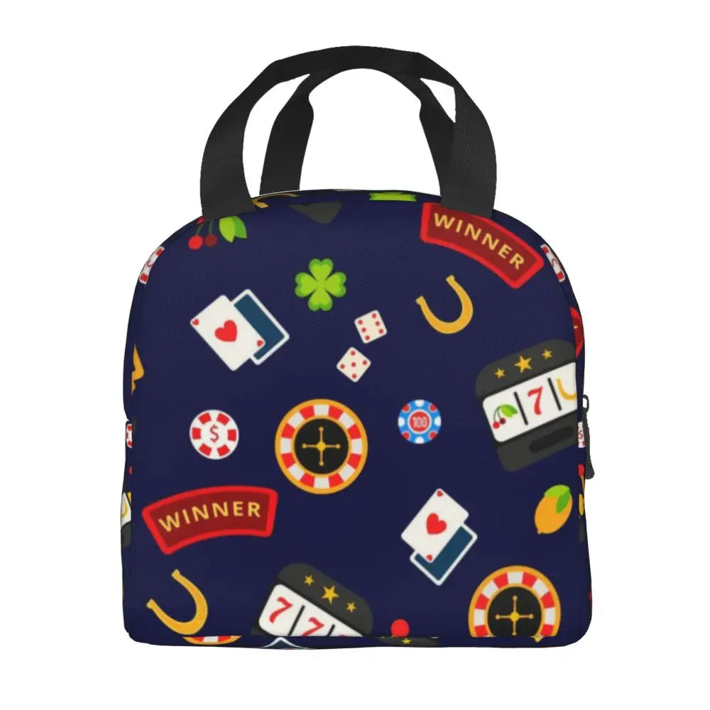 Poker Four Suits Portable Lunch Box Étanche Card Game Players Cooler Thermal Food Insulated Lunch Bag School Children Student