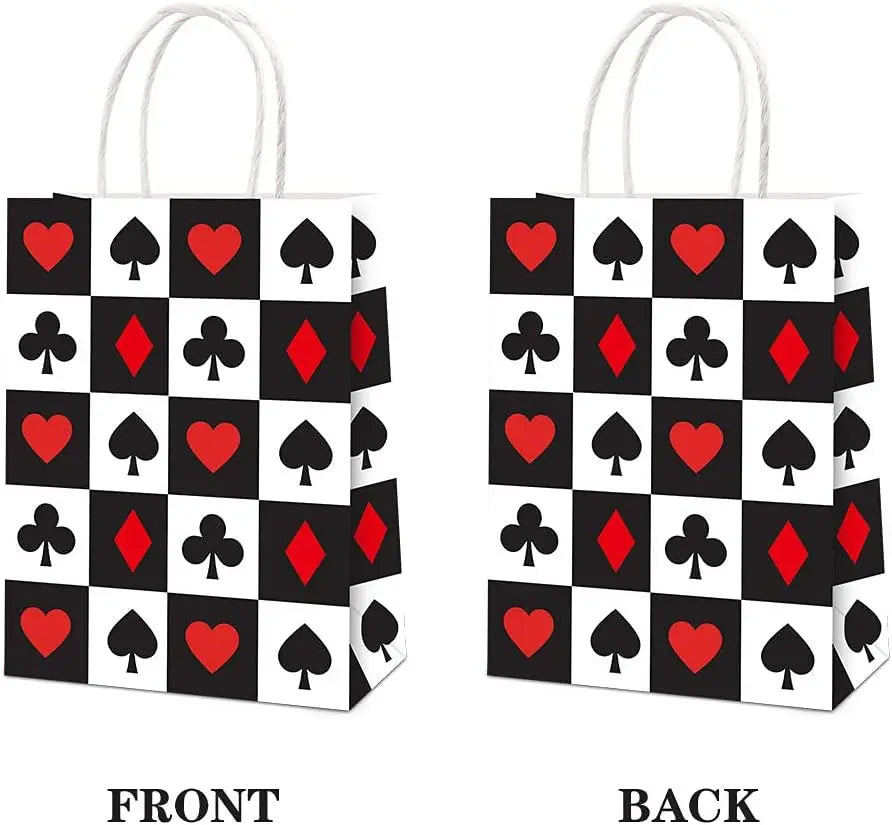 6/12/24/32pcs Casino Theme Favor Sacs avec Hand-Held Las Vegas Fête Candy Cadeau Sacs Casino Poker Fête Accessoires 6.3×3.15×8.27in