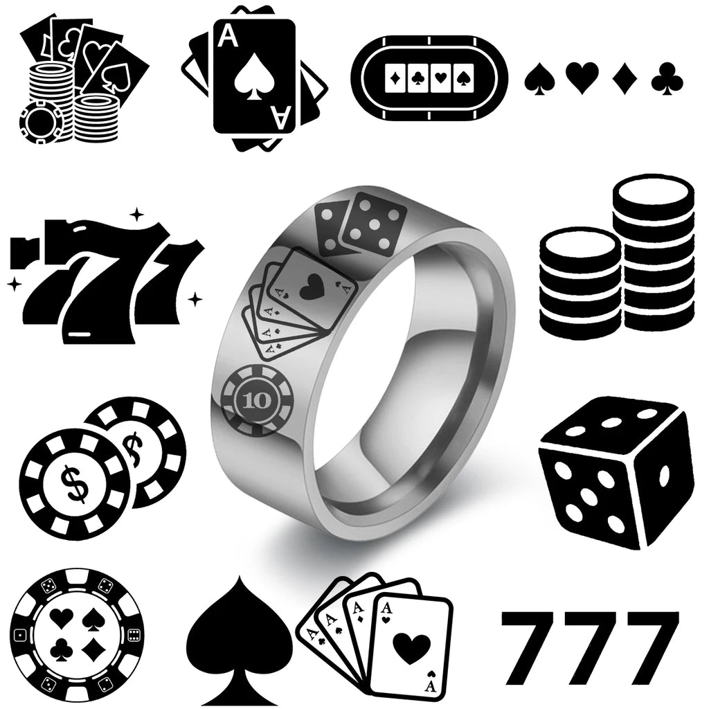 New Fashion Vintage Lucky Poker Rings For Women Men Playing Card Finger Stainless Steel Ring Fashion Party Jewelry