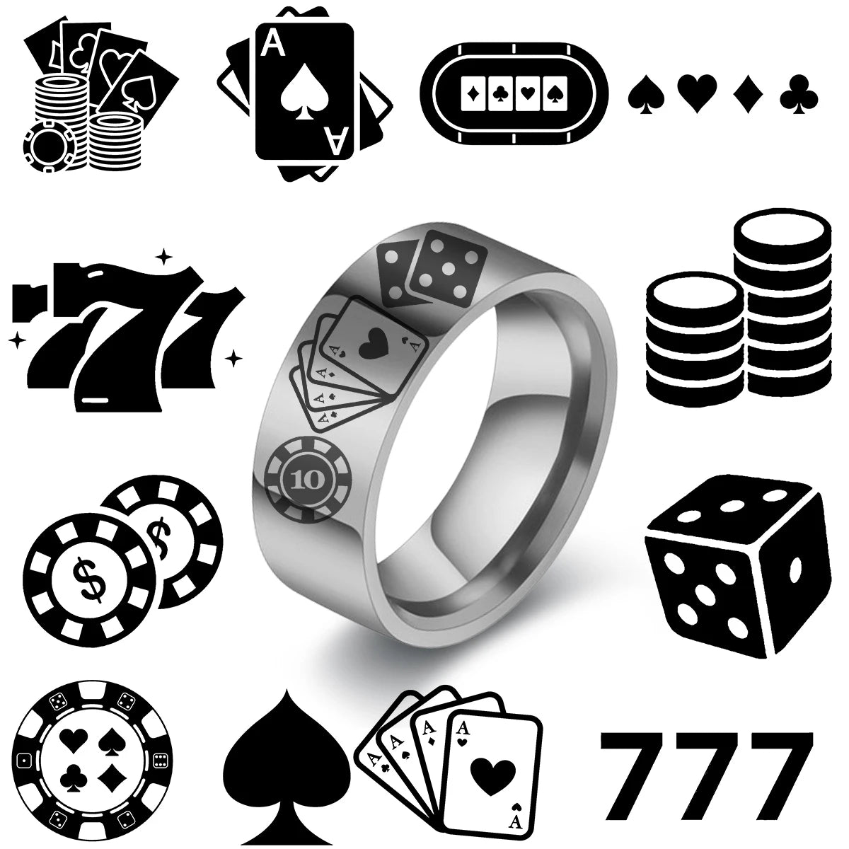 New Fashion Vintage Lucky Poker Rings For Women Men Playing Card Finger Stainless Steel Ring Fashion Party Jewelry