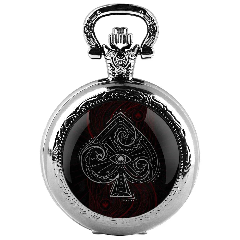 Poker Glass Dome Pocket Watch Arabic Numeral Dial Vintage Men Women Necklace Pendant Creative Clock Gift Reloj De Bolsillo