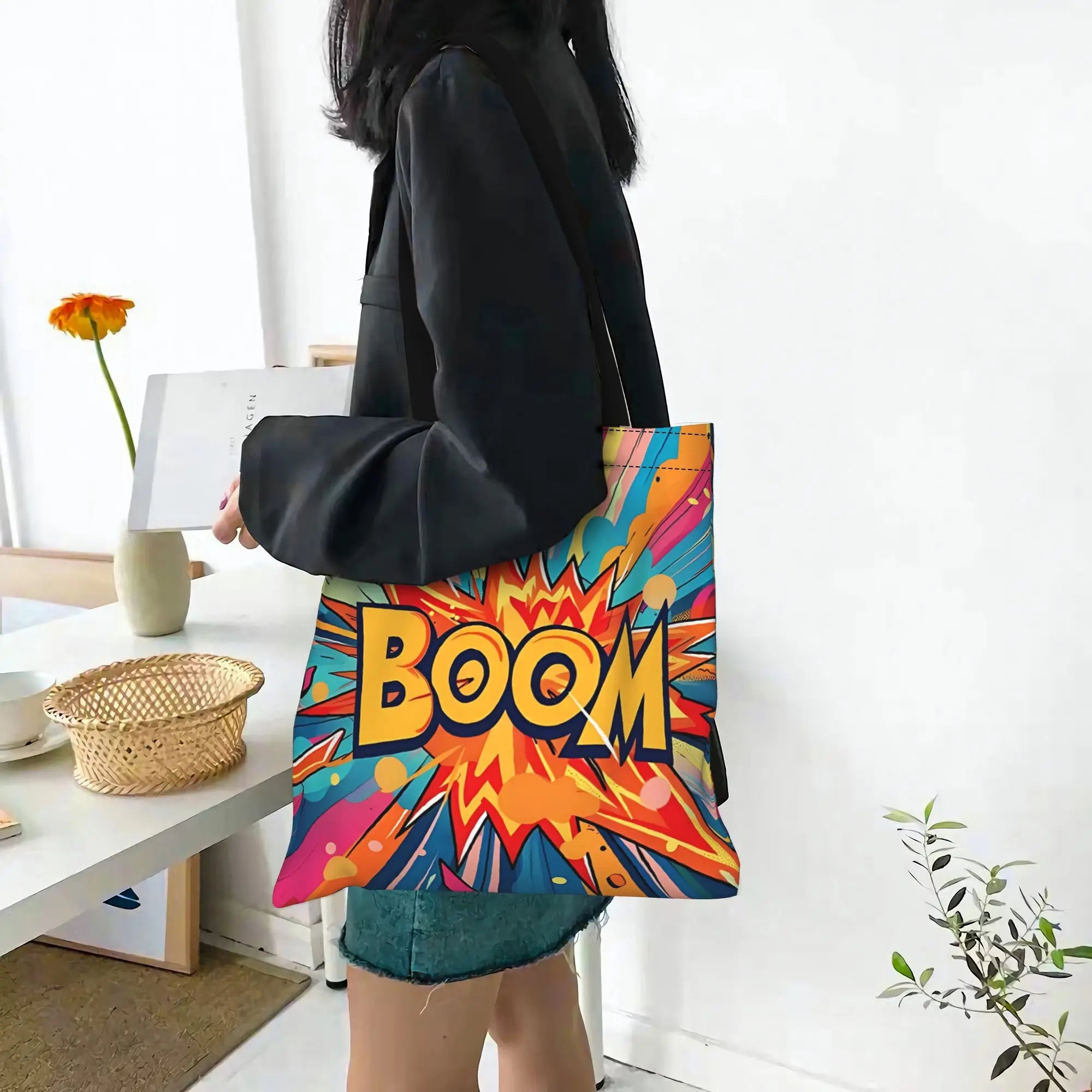Fashionable Tote Bag - Grand Format Cartes à Jouer Style Toile Sac Foldable Chic Cadeaux